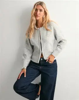 Mamied Pearl Knit Cardigan - Cream Beige